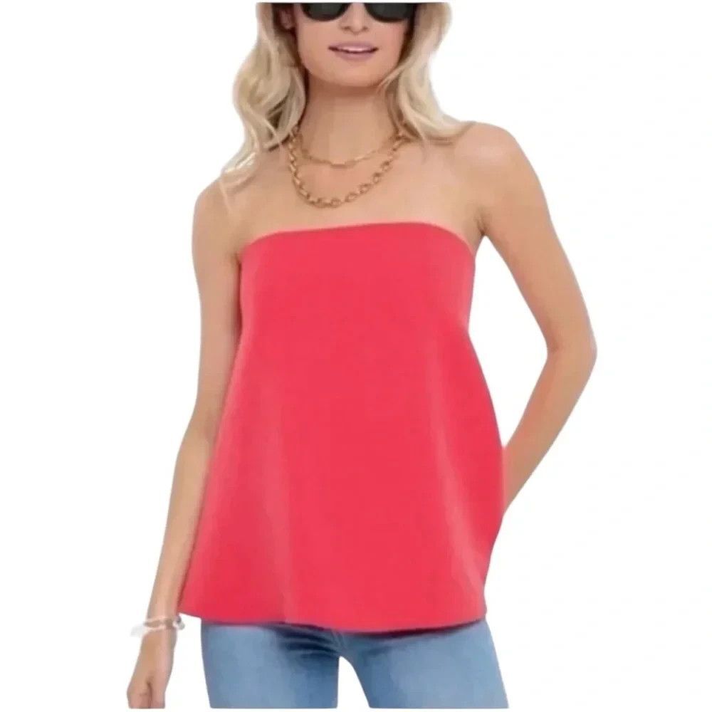 Tuckernuck Strapless Crepe Marin Top L Large Built-in Bra Coral Pink